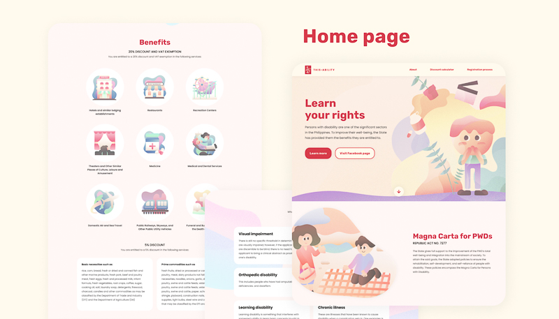 Screenshots from the home page